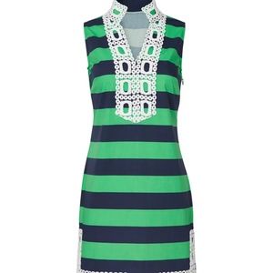 NWT Unworn Sail to Sable Navy and Green Striped shift dress. Size Medium